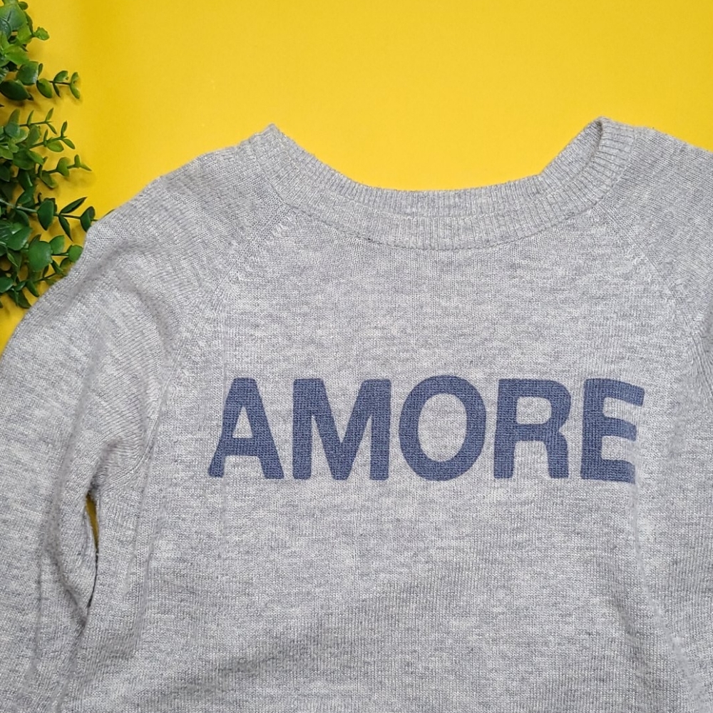 I Love H81 AMORE Gray Navy Stripes Soft Sweater